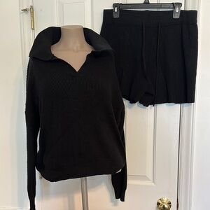 Winter Long Sleeve V Neck Knit Pullover Sweater And Shorts
